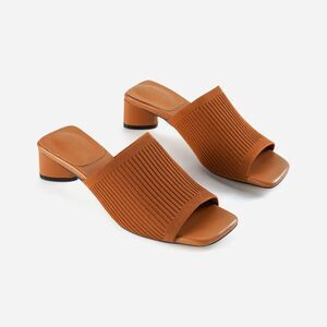 TIJN Knit Heeled Mules Open Toe Vegan Square Heel Slip On Sz 6 Summer Office